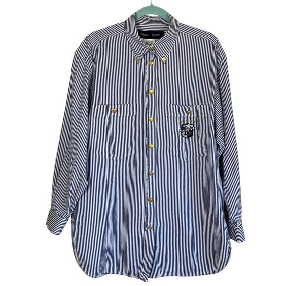 Escada Sport Vintage Blue & White Striped Long Sleeve Crested Button-up Shirt - Picture 1 of 16